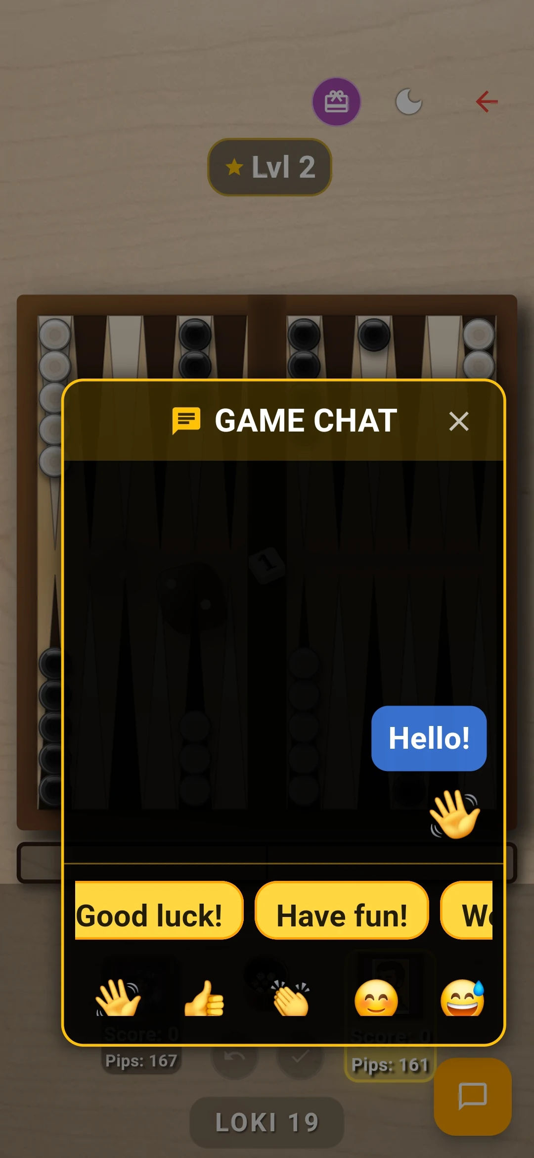 Curated safe chat overlay with sportsmanship greetings and emojis.