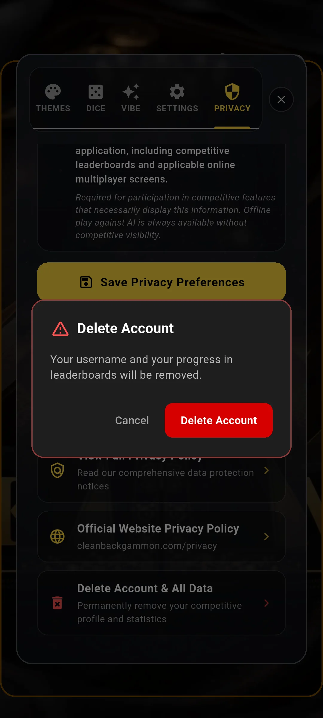Authentic confirmation dialog warning the player of permanent record deletion.