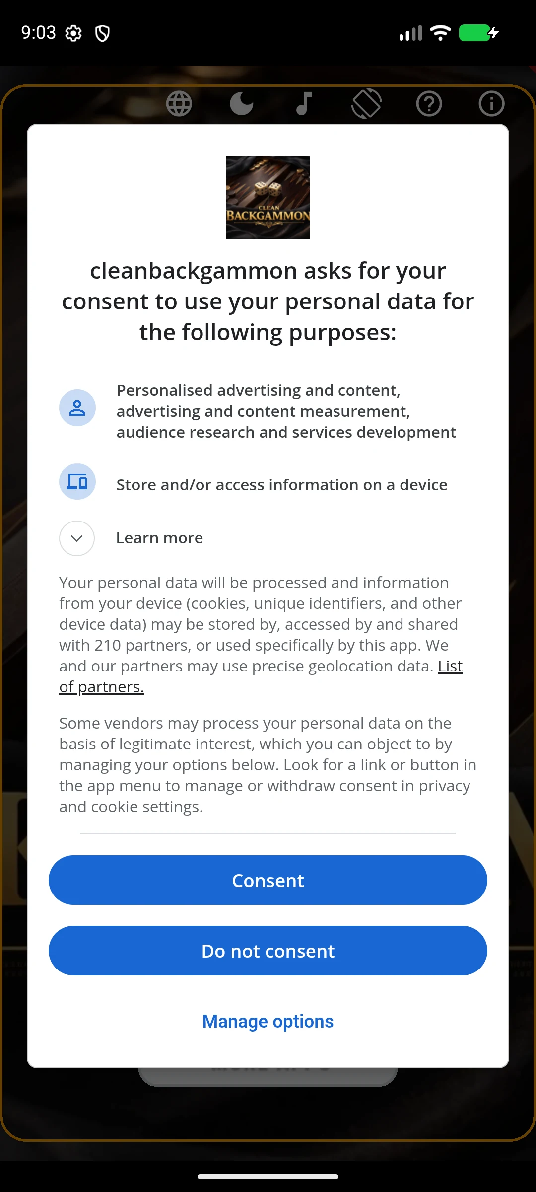 Authentic Google UMP GDPR consent overlay for European data protection compliance.